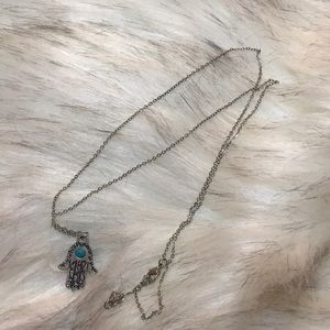 Silver Hamsa Palm Necklace with Turquoise stone